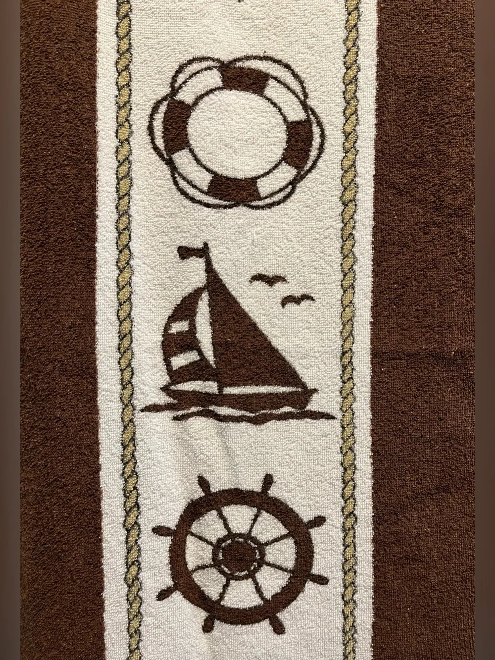 VTG 1980s Kmart Island Fun Nautical Beach Towel Sailboat Anchor Brazil 48x29
